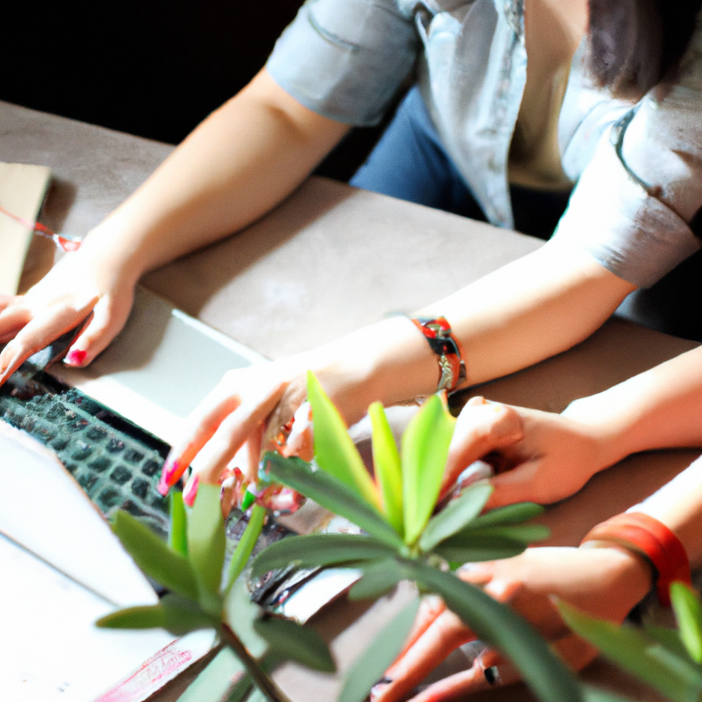 Team discussing over a laptop in a bright studio